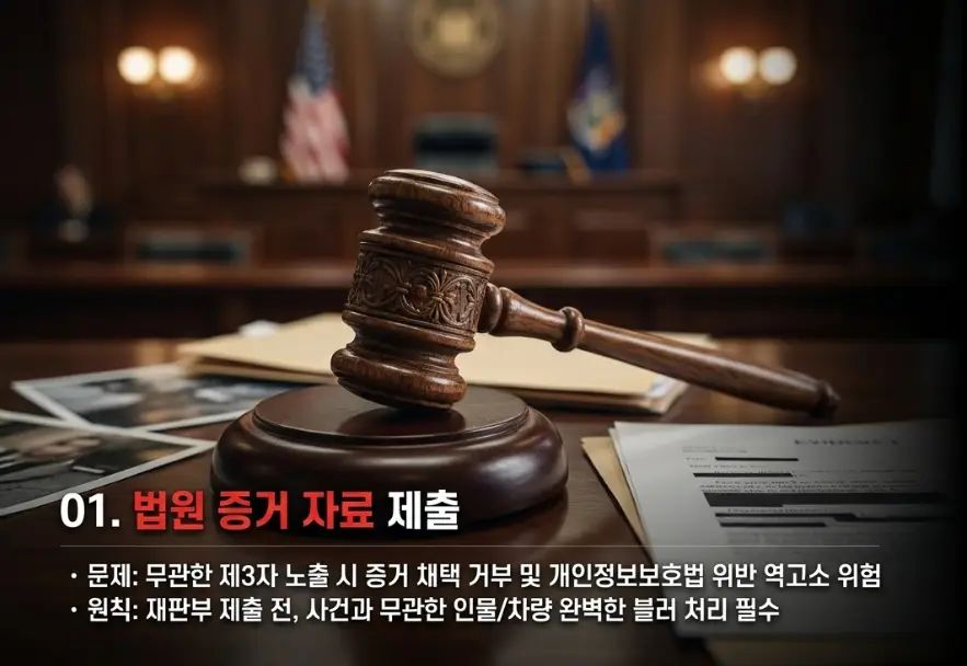 법정 내부를 배경으로 판사봉이 놓여 있는 책상 위